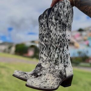 Cowhide Black and White  Western Boots